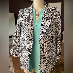 Multiples Black and White Leopard Print Blazer, XL